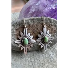 Silvery Western Turquoise Flower Shape Hook Earrings