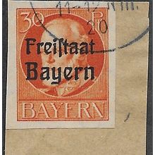 GER (BAVARIA) 1919 30pf KING LUDWIG III' (FREISTAAT)(IMPERFED) USED(EBID65-498)