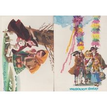 Poland Polish Travellers Sheep Travelling Family 2x Happy Christmas Postcard