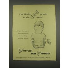 1949 Johnson's Baby Powder Ad - The kindest powder