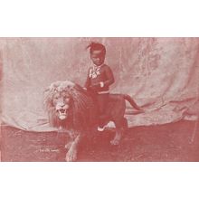 African Child Stuffed Dead Hunting Lion Trophy Old Taxidermy Postcard