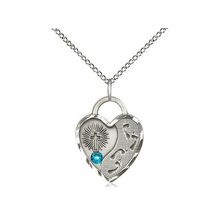 Footprints, Heart Pendant (sterling silver) Zircon Birthstone, 18 Inch Chain
