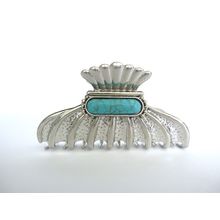 Hair claw clip turquoise blue stone textured silver metal western design