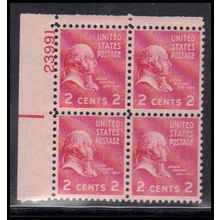 806 2c John Adams Fine MDG Plt/4 UL 23991 KA9531