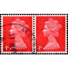 1967-9 Definitive Machin 4d Value, Bright Vermillion. One Centre Band. F/Used Pr