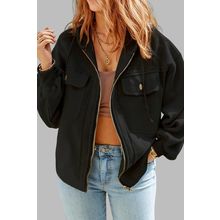 Black Plus Size Bishop Sleeve Zip Up Hooded Jacket