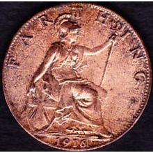 1916 Great Britain 1 Farthing Coin