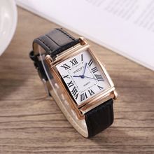 Gents Square Face Black, Red Stitch Genuine Leather Strap Gold Buckle Watch