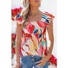 Multicolor Square Neck Abstract Print Tank Top