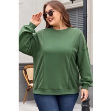 Blackish Green Loose Patchwork Crewneck Plus Size Sweatshirt