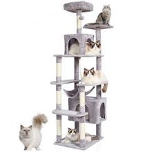 Cat Tree 72" Cat Tower with 2 Cat Condos Sisal Scratching Post Light Grey