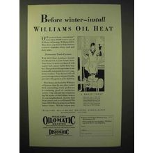 1929 Williams Oil-o-matic Heating Ad - Before Winter