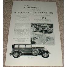 1929 Willys Knight Six Sedan & Roadster Ad!!