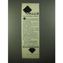 1931 Cunard Cruise Ad - Value The Universal Appeal