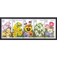 3025-3029a 32c Flowers Very Fine MNH Pane/5 L01405 (8)