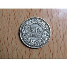 Switzerland 1944 Silver 1/2 Half Franc Coin