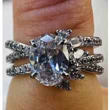 Ring Bomb Party Sz6 RBP Radiant Colorless Gem W/Rhodium P Band Costume Jewelry