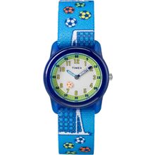 Timex Boys TW7C16500 Time Machines Blue Soccer Elastic Fabric Strap Watch