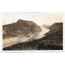 Postcard Royal Navy battlecruiser HMS Renown Panama Canal royal tour 1937