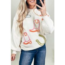 White Tinsel Western Boots Horseshoe Star Knit Crew Neck Sweater