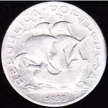 1933 Portugal 5 Escudos Silver Coin