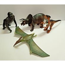 Vintage Dinosaur Toy Lot (4) - TYCO 1990 + Site B JP '06 Raptor + Gorilla - Rare