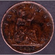 1892 Great Britain 1 Farthing Coin