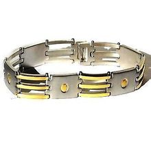 Men's Stainless Steel 9 inch Screw Design Bracelet with gold accents
