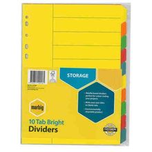 10x packs Marbig Divider A4 Manilla Brights 10 Tab Multi Coloured Tabs 37200F