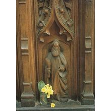 Blythburgh Church Primroses Elderly Man Statue Suffolk Sculpture Postcard