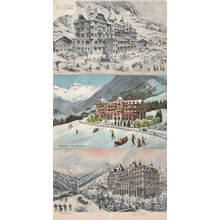 Skiing at Hotel National Adelboden 3x Old Switzerland Postcard s