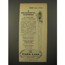 1954 The Park Lane Hotel Ad - A Meaningful address for social and business