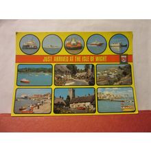 multiview, JUST ARRIVED AT THE Isle of Wight used postcard by W J Nigh 1983 pm =