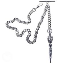 Albert Chain Silver Pocket Watch Chain with Ancient Phurba design Fob