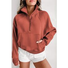 Flamingo Fleece Lined Zip Up Stand Collar Thumbhole Sleeve Sweatshirt