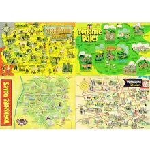 Yorkshire Dales 4x Vintage Map Postcard s