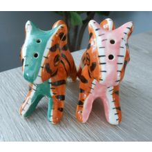 Vintage Japan MCM Colorful Striped Tiger Cats Salt Pepper Shakers