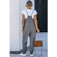 Gray Textured Sleeveless V-Neck Pocketed Casual Jumpsuit