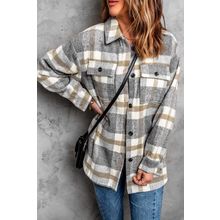 Brown Plaid Print Pocket Women Shacket