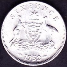 1952 Australia 1 Sixpence Silver Coin