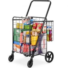 Folding Shopping Cart, Jumbo Grocery Cart with Double Baskets, 360 Swivel Wh...
