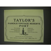 1957 Taylor's Vintage Reserve Port Ad - Taylor's famous vintage reserve Port