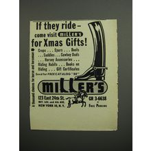 1952 Miller's Riding Apparel Ad - If they ride - come visit Miller's for Xmas