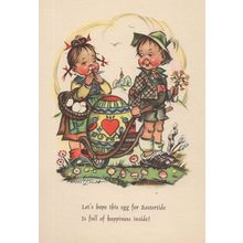 German Children Gathering Eggs Giant Chocolate Easter Postcard