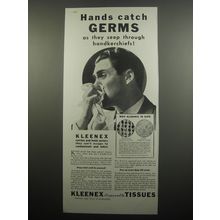 1933 Kleenex Tissues Ad - Hands catch germs as they seep through handkerchiefs