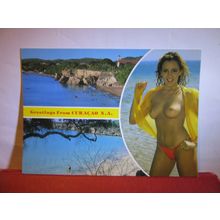 TOPLESS GIRL, CURACAO, NETHERLANDS ANTILLES CARIBBEAN ISLAND unused postcard a #
