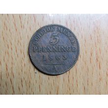 1863a 3 Pfennig Scheide Munze Germany Coin