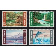 KUT Birds Flamingos Rhinoceros Elephants Waterfall Fish 4v 1966 MNH