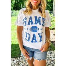 White GAME DAY Rugby Football Graphic Crewneck T Shirt