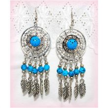 Sale Tibetan Tribe Feathers Blue Turquoise Hook Earrings Jewellery 1470